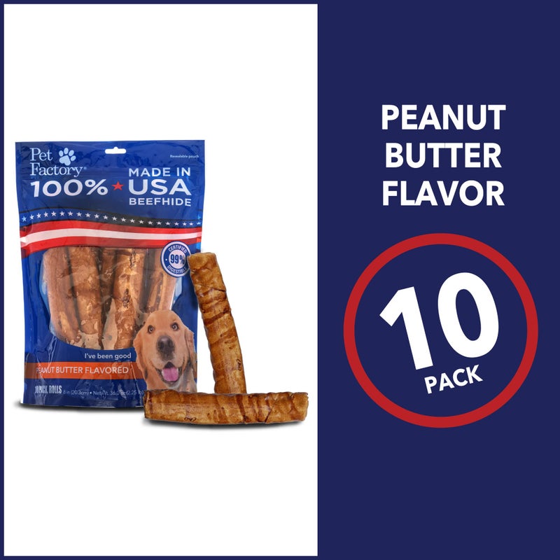 Pet Factory 100% Made in USA Beefhide 8" Rolls Dog Chew Treats - Peanut Butter Flavor, 10 Count/1 Pack - Image 4